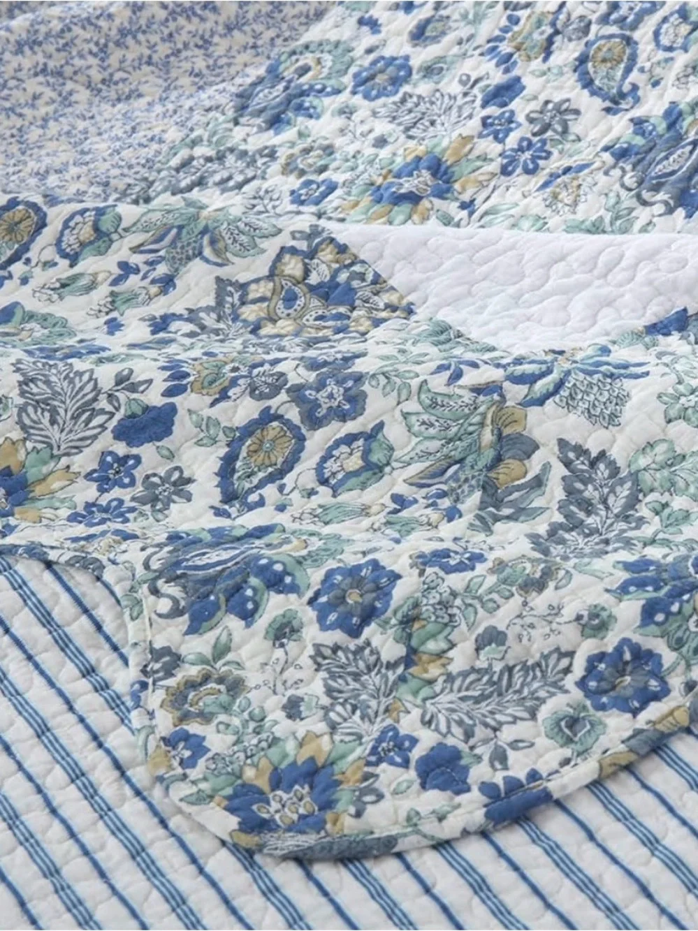 Blue Floral Patchwork Quilt Set - Camandy